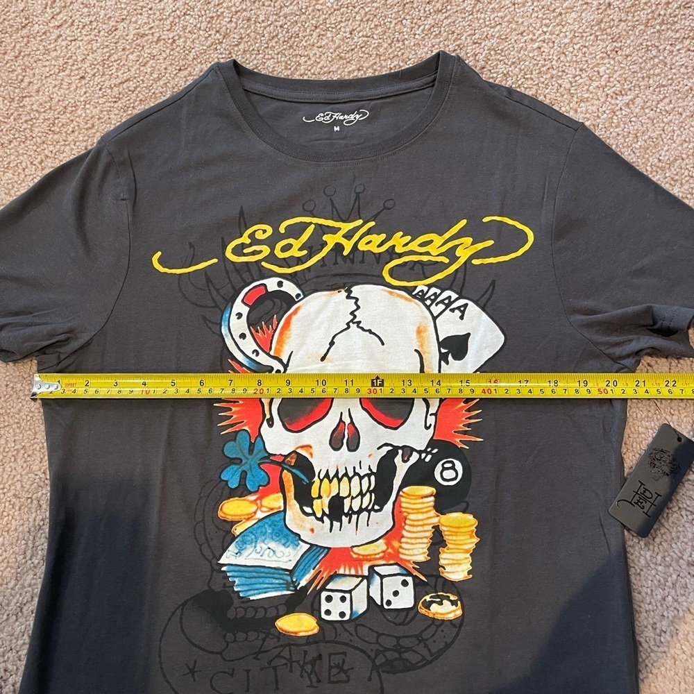 ED HARDY Ace Skull Men's Charcoal Gray T-shirt - Picture 3 of 11